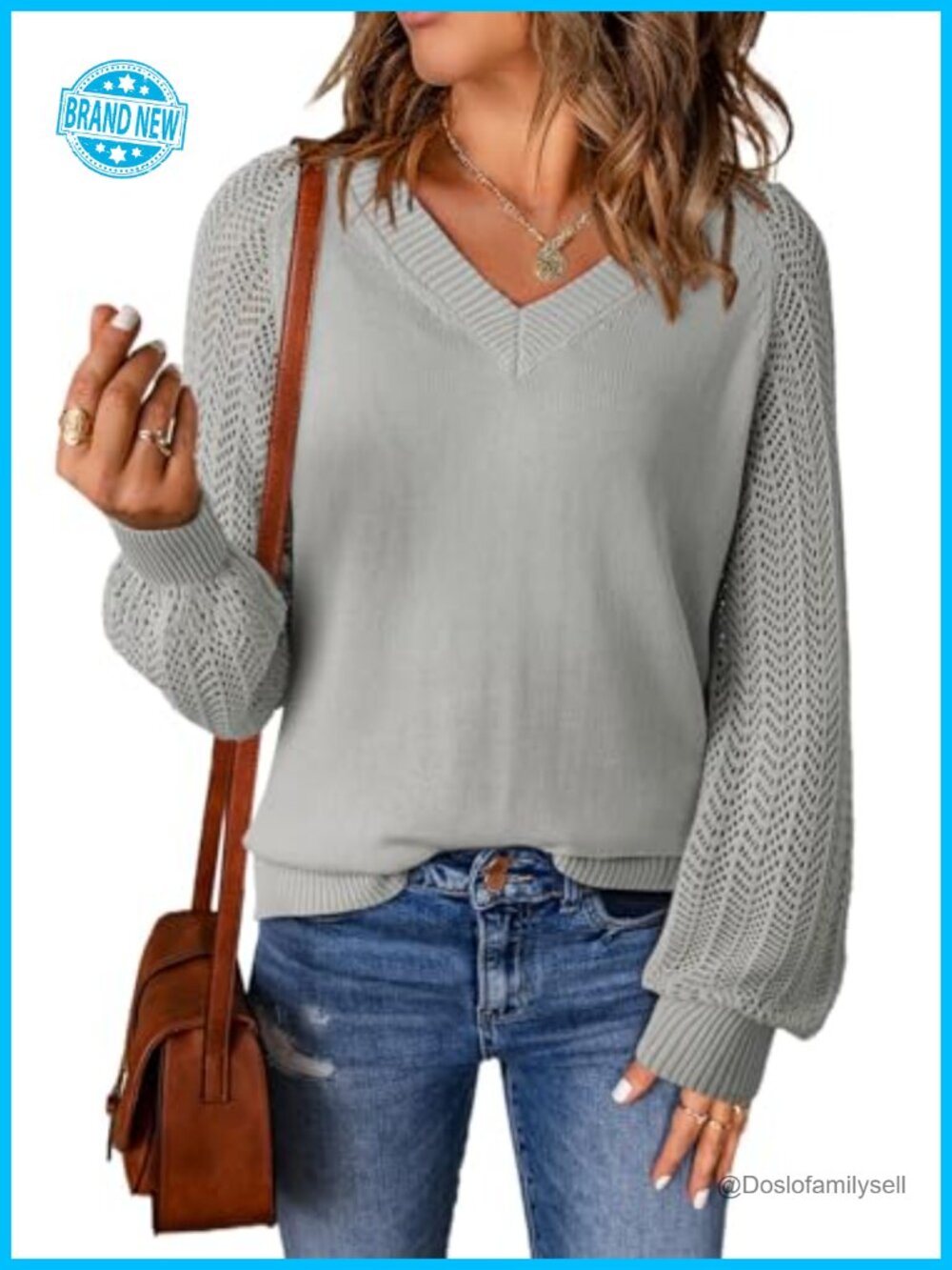 V-Neck Long Sleeve Pullover Knit Sweater Jumper Top